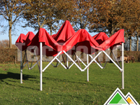 Half open easy-up tent van 3x3 meter met rood dakzeil