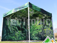 easy-up tent 3x3 Solid 50 met dubbelzijdige dakbedrukking in jungle-thema.